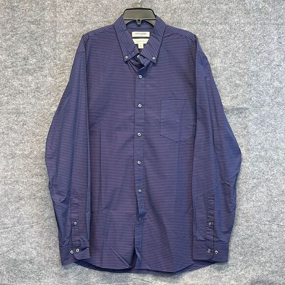 NWT GOODTHREADS Button Down Shirt Men’s XL Blue Red Stripe Poplin Slim Fit Work - Picture 1 of 14